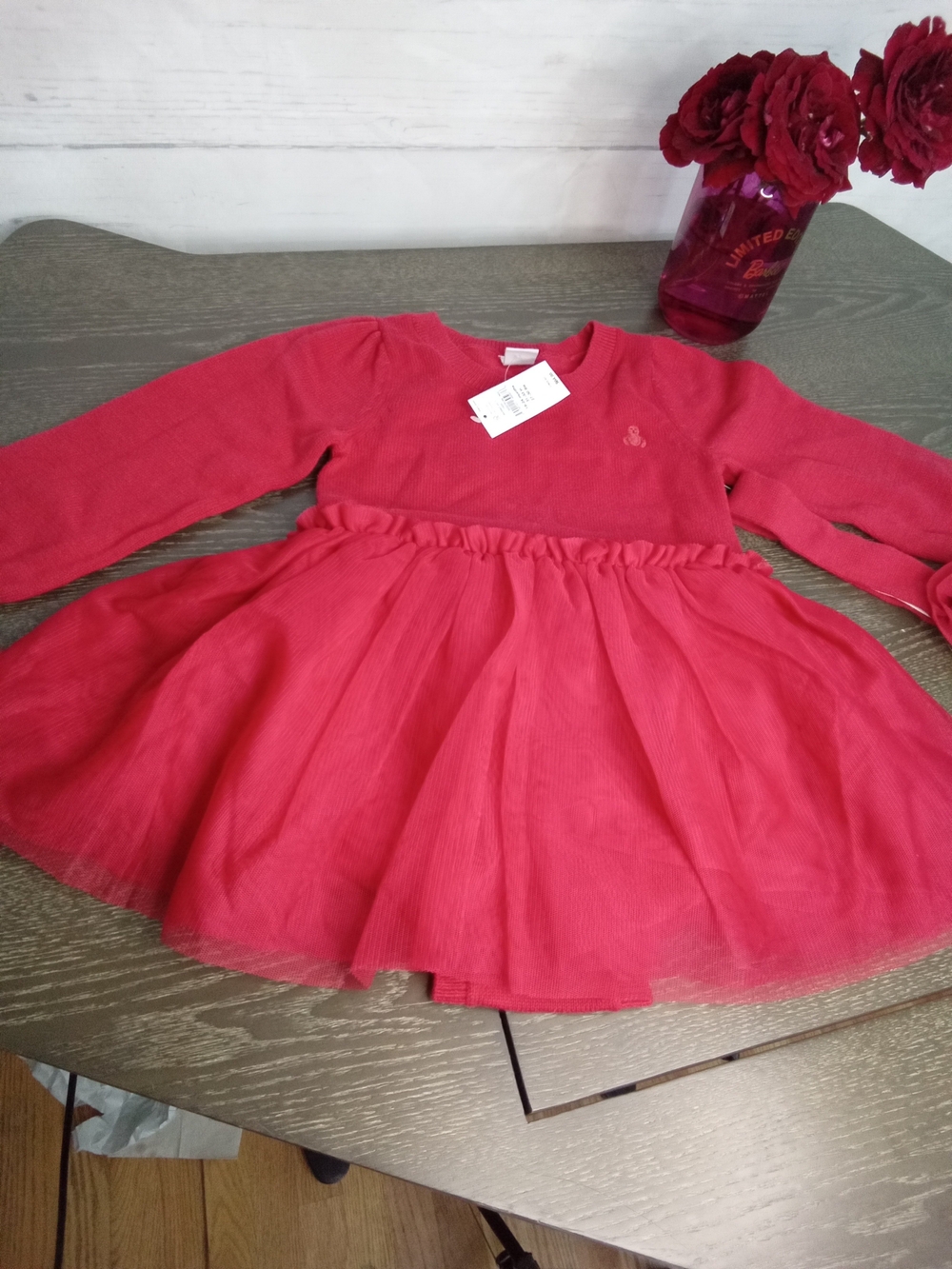 NWT Baby Gap Red Tulle Sweater Dress & Headband 18-24M Holiday